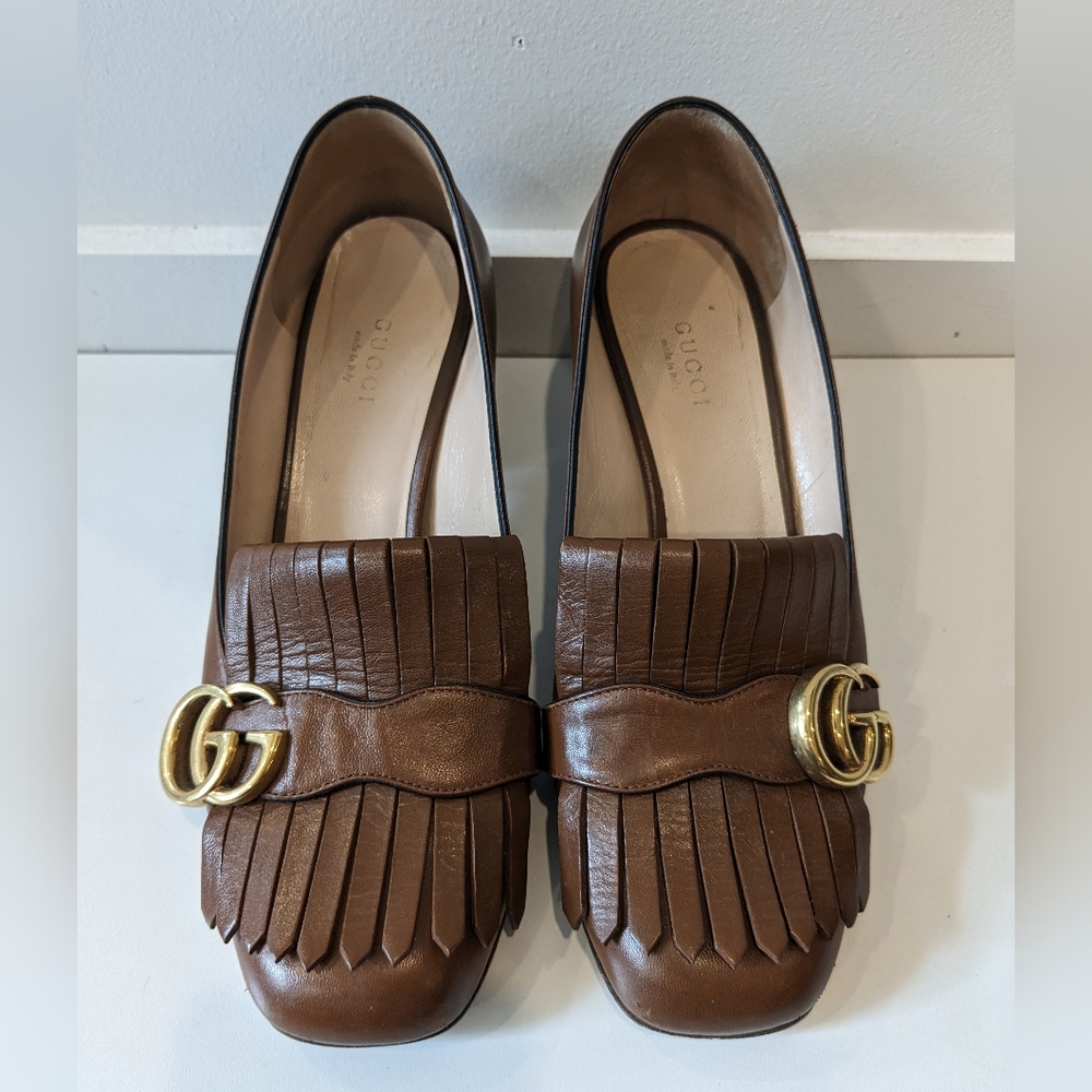 Gucci Marmont leather mid heel loafer